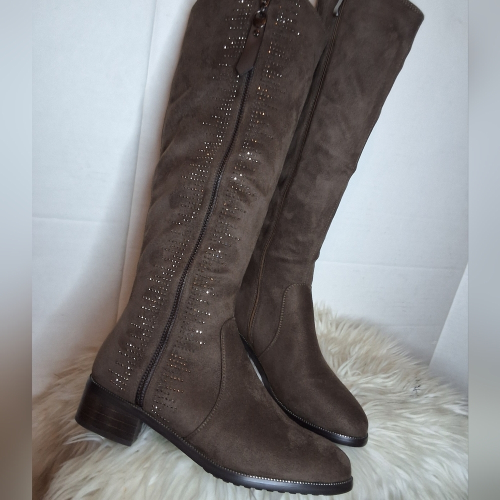Azura Blackenbury Taupe Bling Knee High Boots  38 7.5-8. NWB - Picture 3 of 16